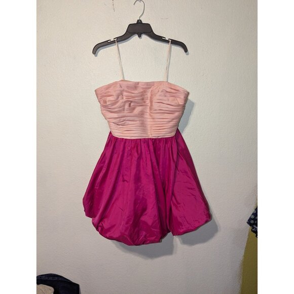 Liv Foster Women's 12 Pink Magenta Strapless Ruched Bubble Hem Dress - Picture 14 of 14